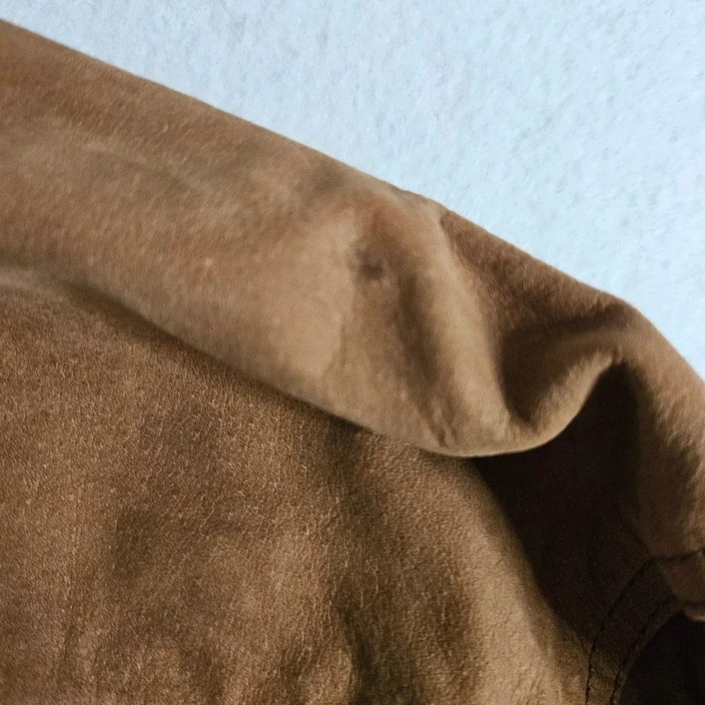 Orvis Mens Brown 100% Leather Suede Button Down Shirt Jacket Large Ecuador